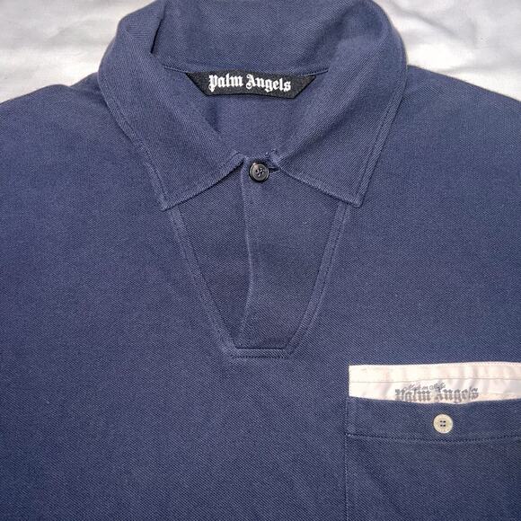 Palm Angels Polo Shirt Size SEE MEASUREMENTS Navy Blue Sartorial Tape Long Sleev - Picture 3 of 14